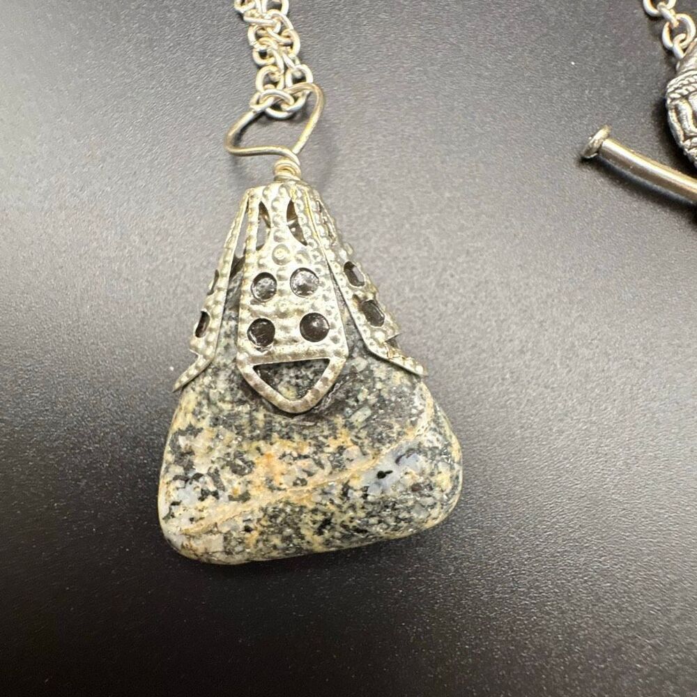 Silver and Gray Granite Pendant, 18”, NEW
